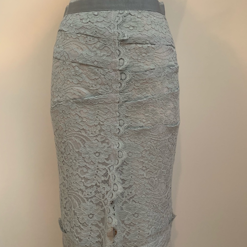 Dolce & Gabbana Baby Blue Scalloped Ruched Lace Skirt Rare Runway